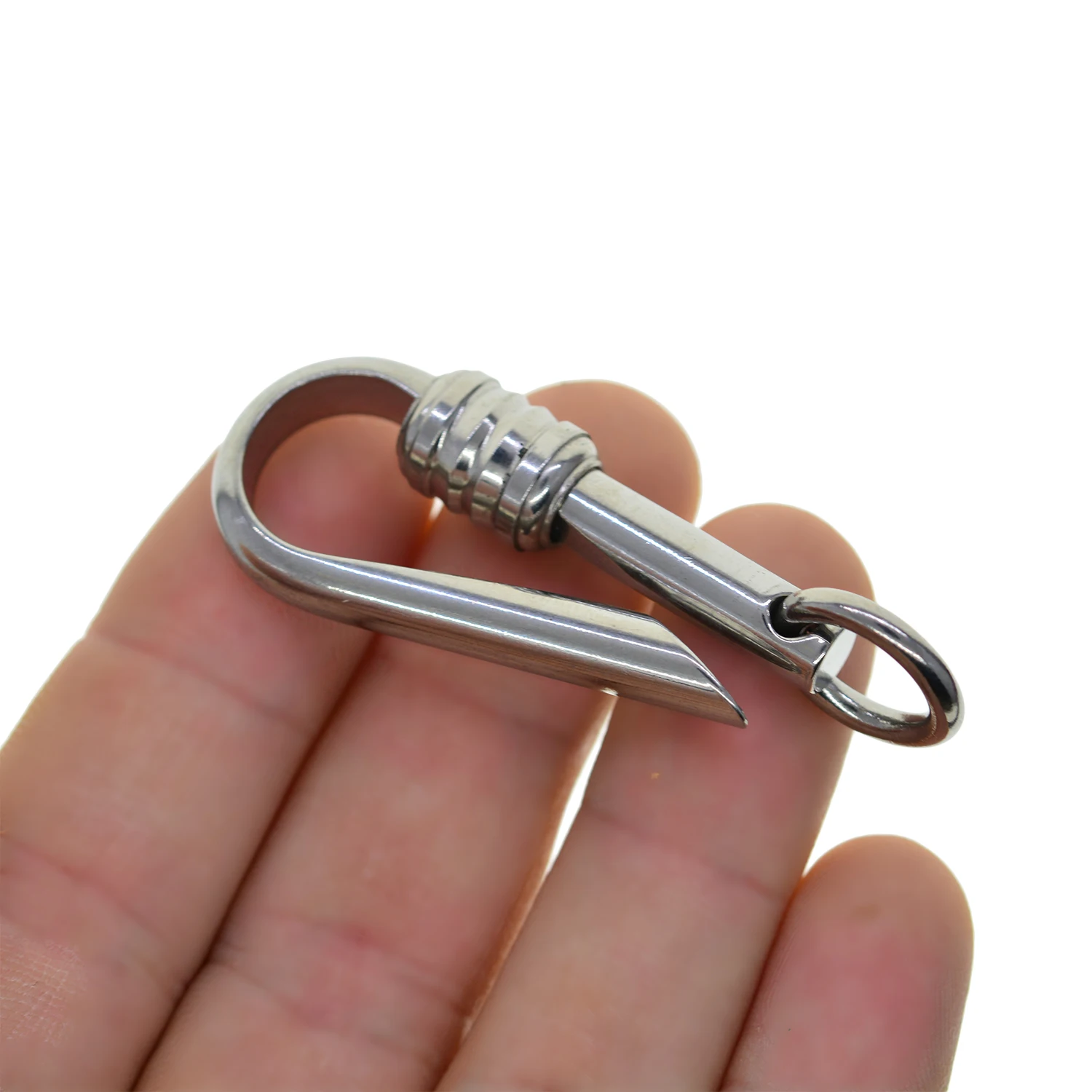 Unique one of a kind 304 stainless steel  slide lock Japanese U shape fish hook Keychain lanyard Holder Gift FOB EDC DIY making