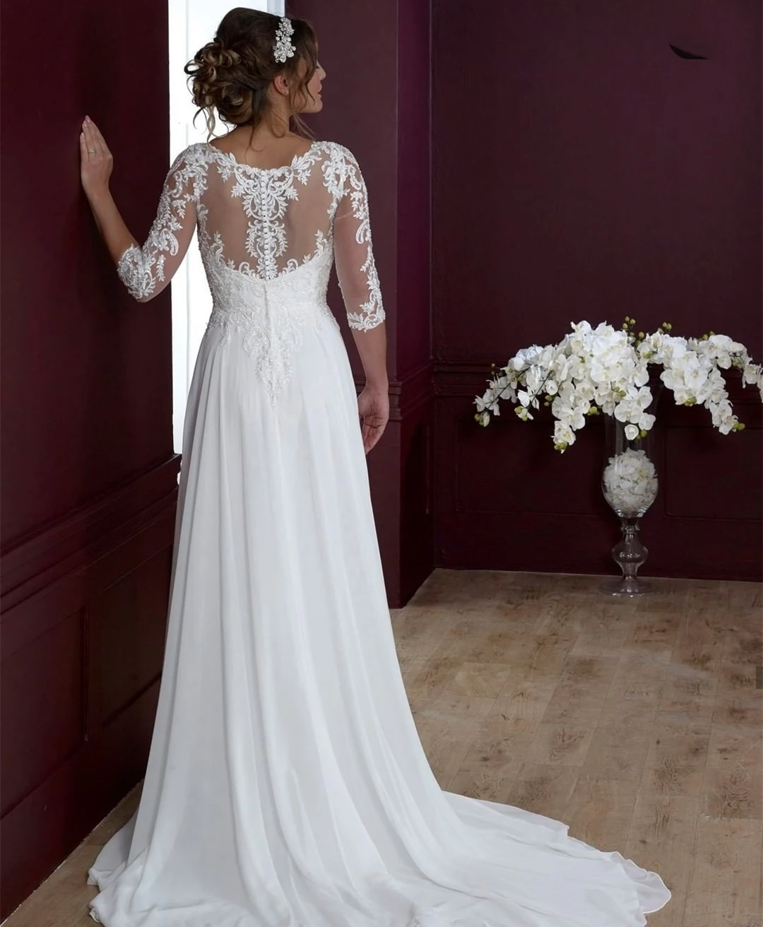 A-lijn Trouwjurk 2021 Boho Eenvoudige Strand Kant Applicaties Bridal Gown Hof Trein Robe De Mariee Bohemian Civiele Vintage Goedkope