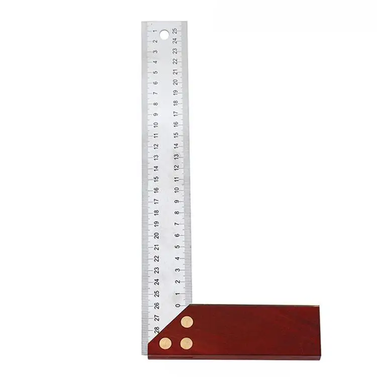 Regla de ángulo de 90 grados, calibrador de marcado métrico de acero inoxidable de 300mm, Base de madera, Cuadrado para carpintería