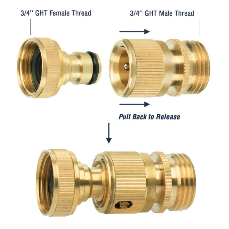 Connettore rapido per tubo da giardino, ottone massiccio, adattatore Standard, filettatura per raccordi per irrigazione, connessione facile, nessuna