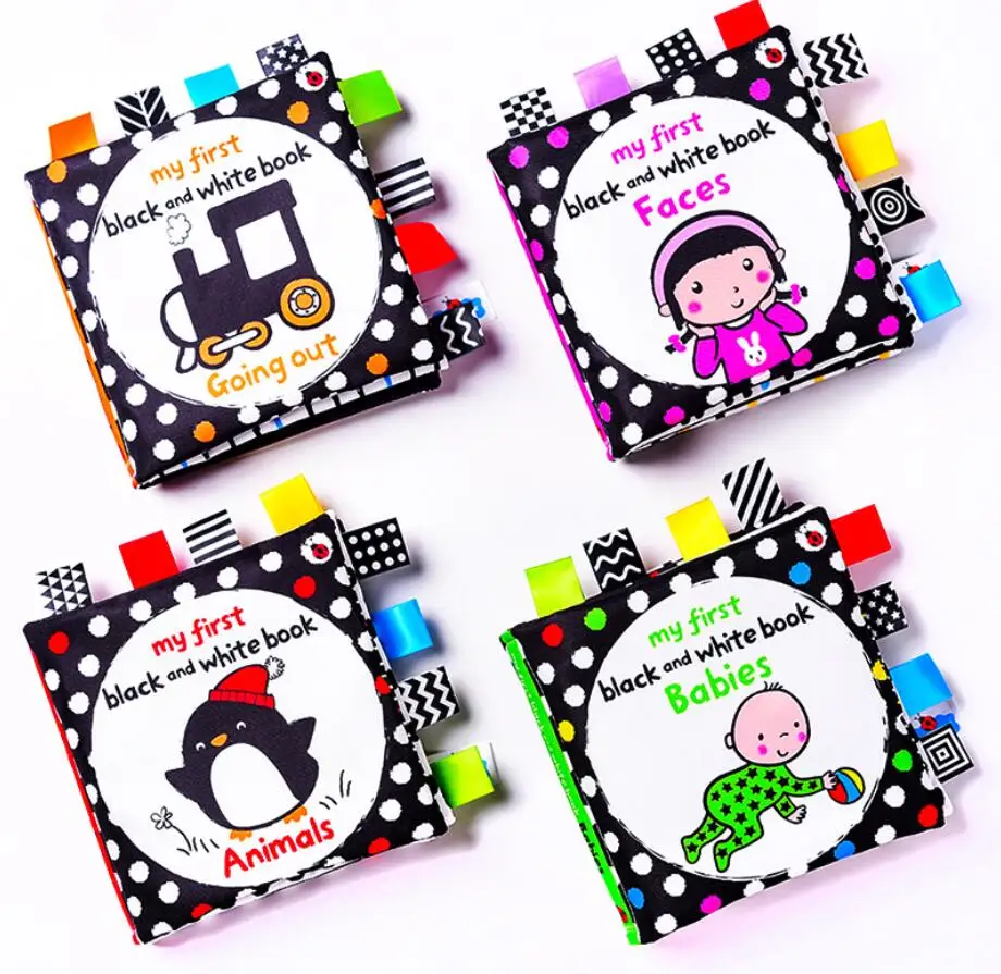 Cute Cartoon Early Learning Baby Book Black and White Soft Safe Label Cloth Painting Newborn Infant Early Educational Books