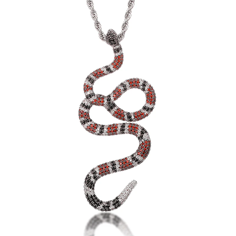 D&Z Hip Hop Coral Snake Pendant Bling Cubic Zirconia Iced Out In White Gold Color Necklaces & Pendants For Men Jewelry With