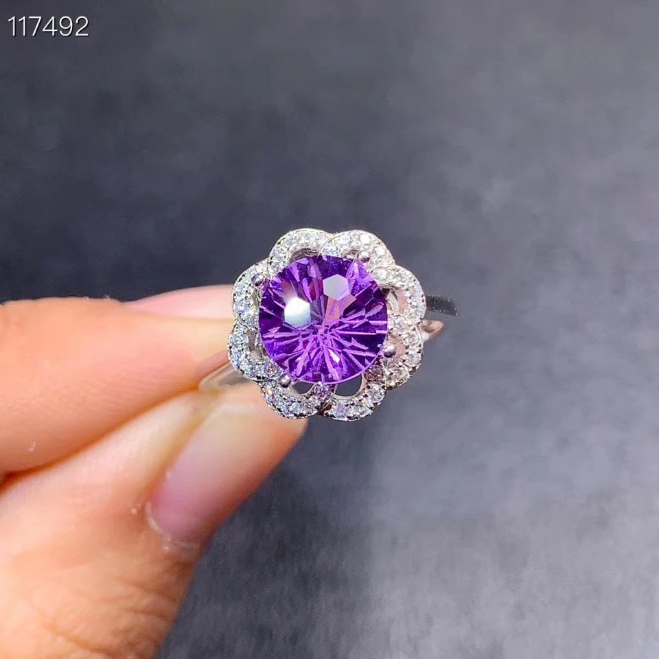 

graceful purple Amethyst gemstone ring for women 925 sterling silver ring round natural gem certified birthday christmas gift