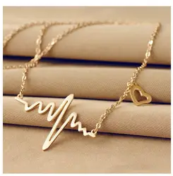 New fashion Love ECG Heartbeat Peach Heart Female Pendant Necklace For Women girl Accessories  jewelry wholesale