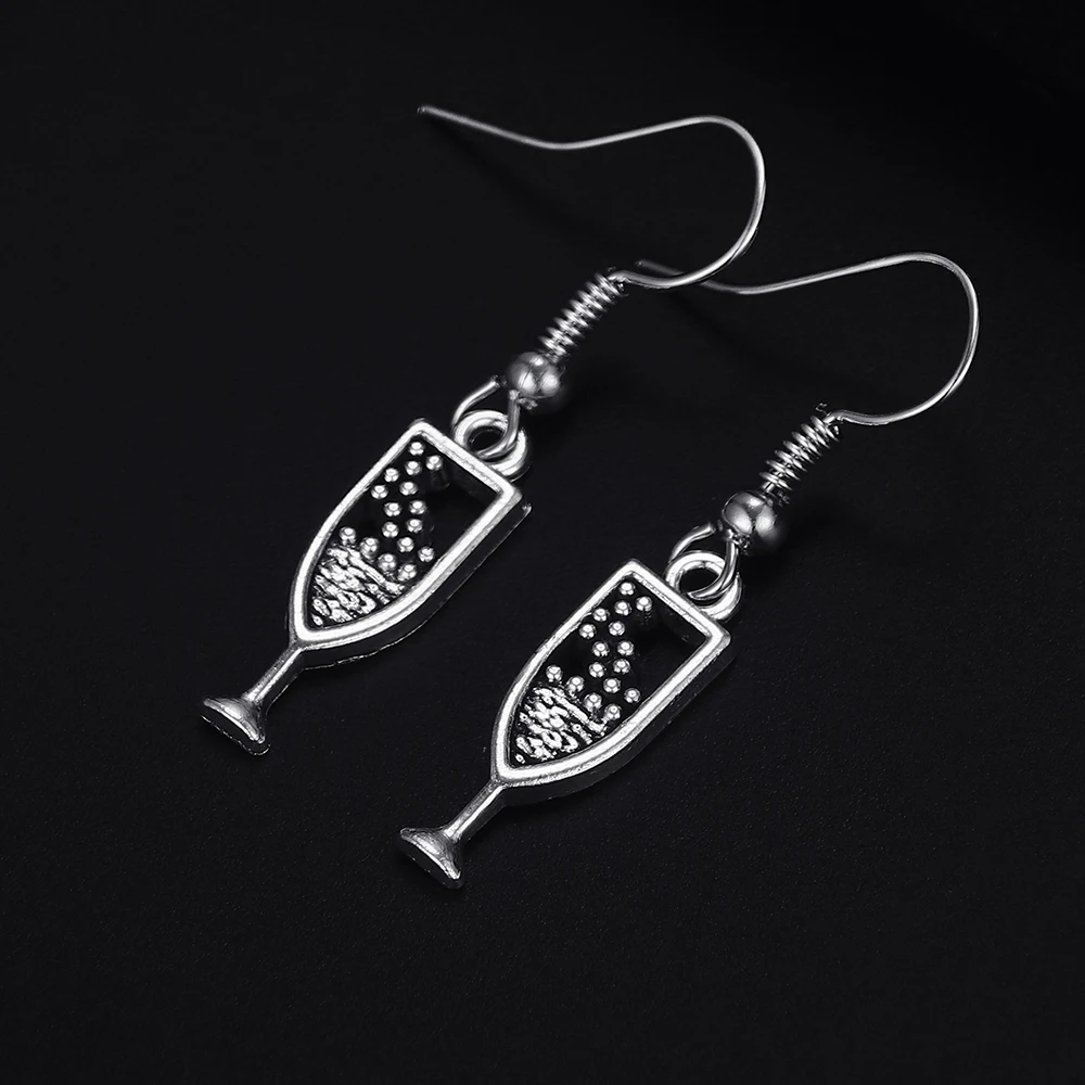 Trendy Vintage Glass Cup Antique Silver Plated Punk Hiphop Rock Style Retro Drop Earrings for Women Girl & Man Party Jewelry