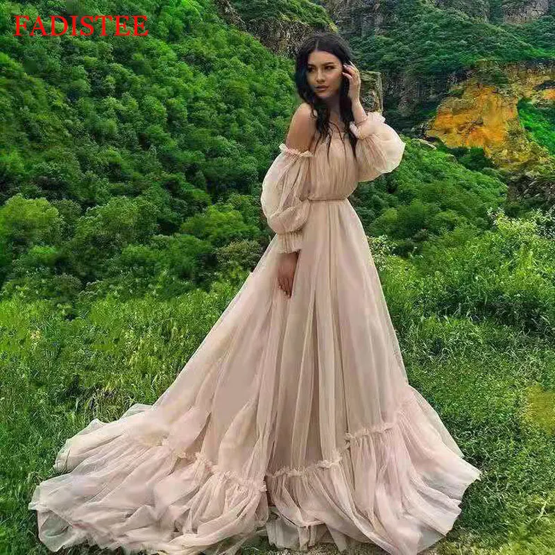 Tulle Off The Shoulder Prom Dresses Vestido Novia Robe De Soiree Simple платье на выпускнойe Vestidos De Fiesta Sweep Train