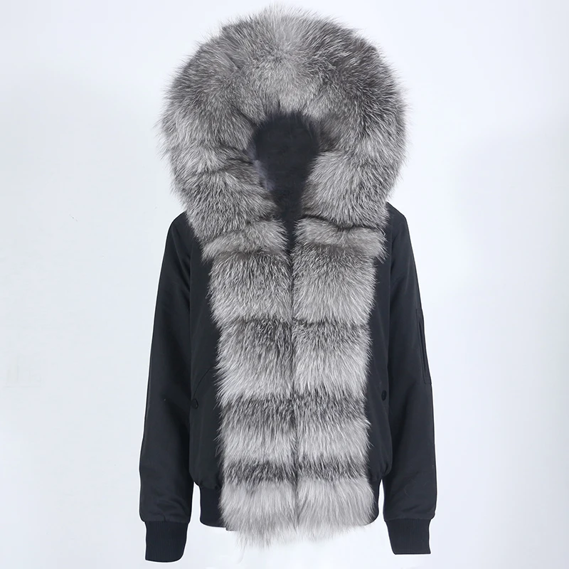 MENINA BONITA2022 Winter Jacket Women Bomber Parka Real Fox Raccoon Fur Collar Hooded Warm Streetwear Outerwear Natural Fur Coat