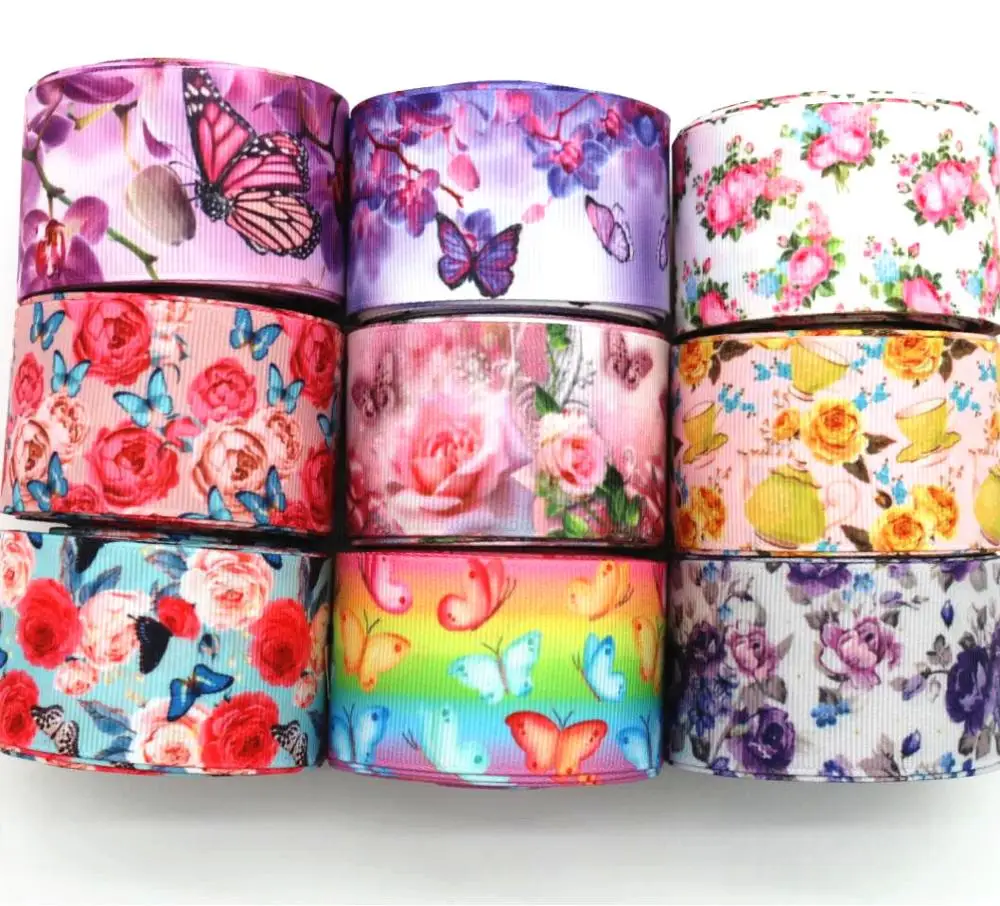 10 yards 38mm large flower butterfly ribbon DIY handmade material hair bow Christmas New Year decoration Grosgrain