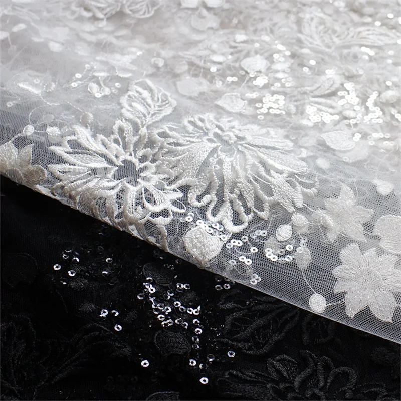 

1yard Lace Fabric Wedding Dress Mesh Tulle French Net Bridal Sequin African Nigerian Off White Hight Quality