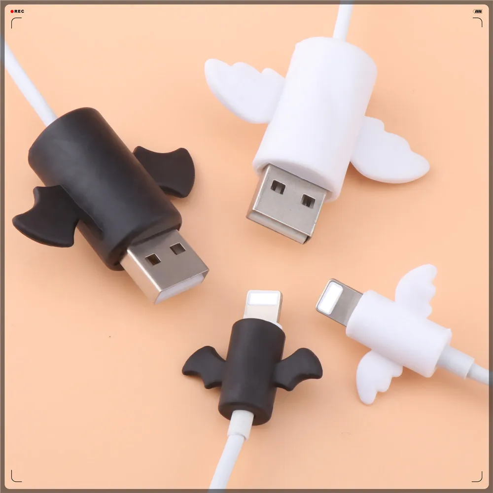 Cute Animal Cable Protector Angel Bat Cartoon USB Cable Winder Cover Case Anti-break For iPhone USB Charging Cable