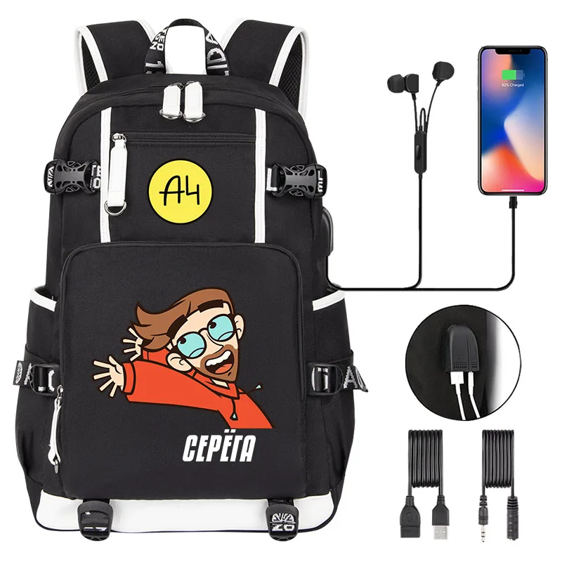 

2022 NEW а4 мерч рюкзак Boy Girl Backpack USB СЕРЁГА ГЛЕНТ Cartoon Kids Book Bags Men Teenagers Fashion Traveling Backpack