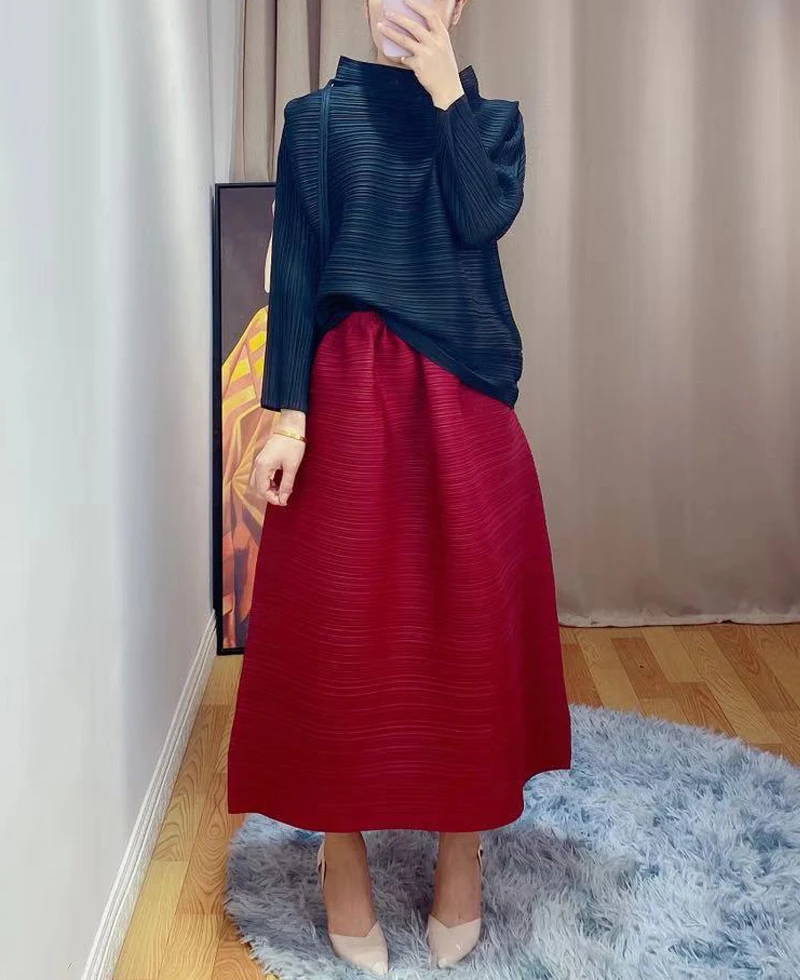 

Women's new loose skirts for spring 2021 Miyak fold Fashion PP series mid-length solid color plus size slim skirt tied