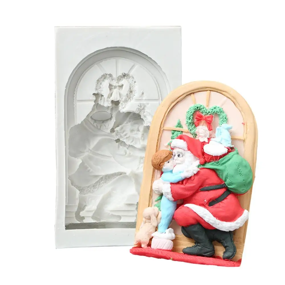 Santa Claus Window Silicone Mold Resin Kitchen Baking Tool DIY Chocolate Cake Pastry Candy Dessert Fondant Moulds For Decoration