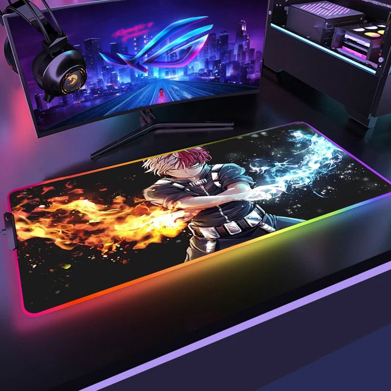 Imagem -04 - Meu Herói Academia Rgb Mouse Pads Mesa de Iluminação Mousepad Tapete Teclado e Jogo Anime Esteiras Jogos Acessórios Configuração Grande Computador