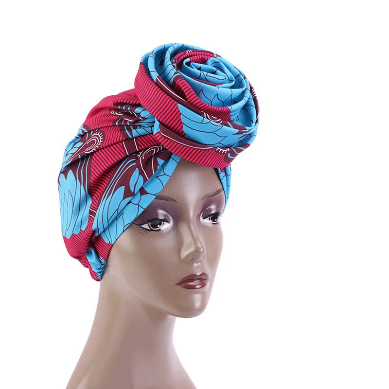 2025 New Fashion Bonnet Women African Floral Print Ankara Bonnet Hat Ladies Turban Big Flower Cap Head Scarf Beanies Wrap Indian