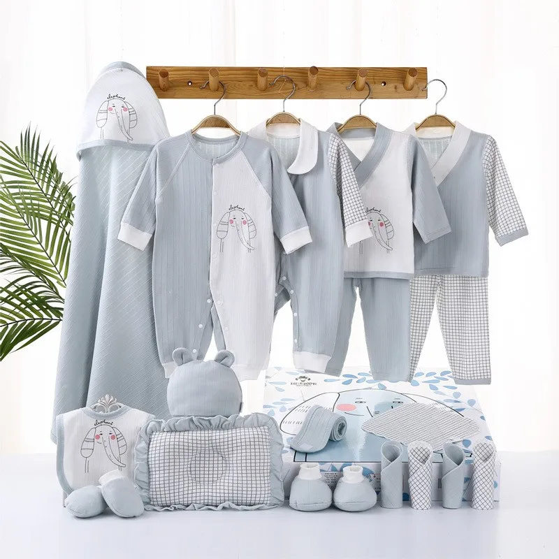 20pcs Newborn Baby Unisex Clothes Elephant Print Shirt Boys Girls 0-6m Cotton Long Sleeve Rompers Outfits Sets Without Box