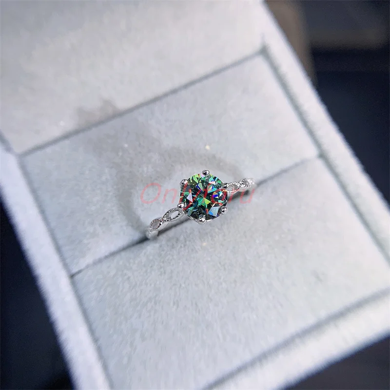

925 Sterling Silver Men's Engagement Ring 1.0Ct 6.5mm Green Color Moissanite Adjustable Rings Father's Day Gift