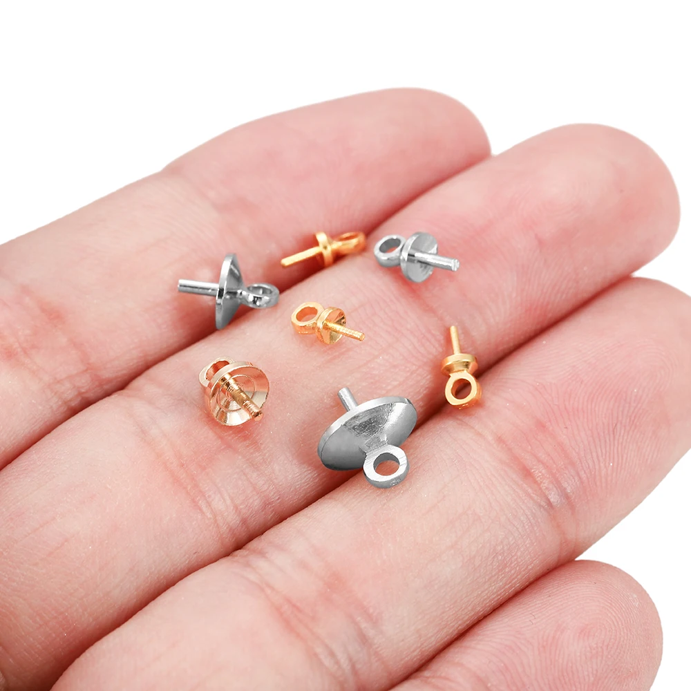 1 Bag Brass Half hole Charms Pins Pendant Screw Eye Pin Bail For Charms Pearl Pendant Connector Top Drilled Jewelry Accessories