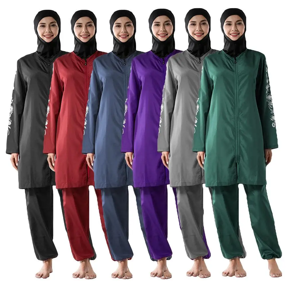 

3PCS Burkini Muslim Women Printed Modesty Swimwear Islamic Full Cover Sport Swimsuit Beachwear Arab Conservative Bathing Suit