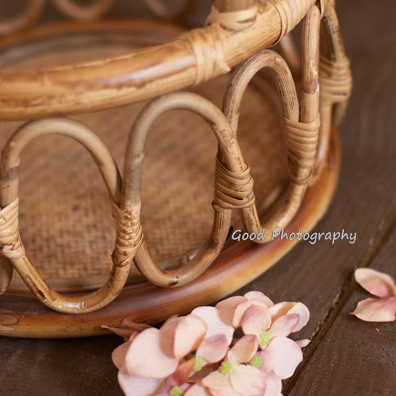 Newborn Photography Props Girl Round Vine Woven Basket Baby Photo Shoot Chair Bebe Poser Container Studio Fotografie Accessories