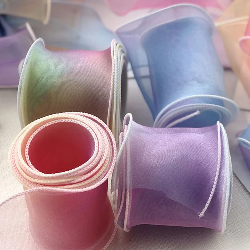 10Yards 60MM Gradient Rainbow Organza Ribbon Gift Wrapping Handmade Bow Homemade Children's Hairpin Accessories Y20210607