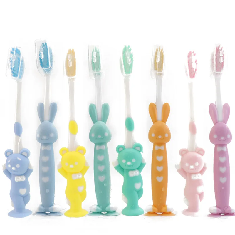 4pcs/set Kids Toothbrush Household Cartoon Toothbrush Children Bamboo Charcoal Soft Hair Set Silicone Cute Clean Teeth Brushing