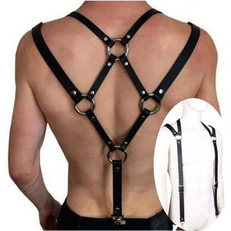 BDSM Gay Sexual Leather Harness Belts Fetish Men Body Bondage Cage Shoulder Harness Strap Erotic Gay Clothing for Adult Sex Rave