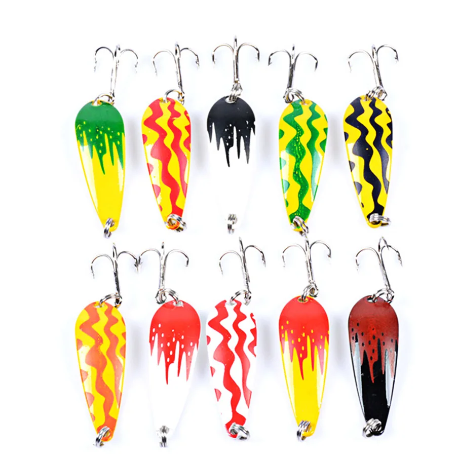 10Pcsช้อนปลาเทราท์เบสHardเหยื่อประดิษฐ์Crankbait Wobblerสำหรับตกปลาชุดเหยื่อเลื่อมโลหะขนาดเล็กเสียงรบกวนPaillette