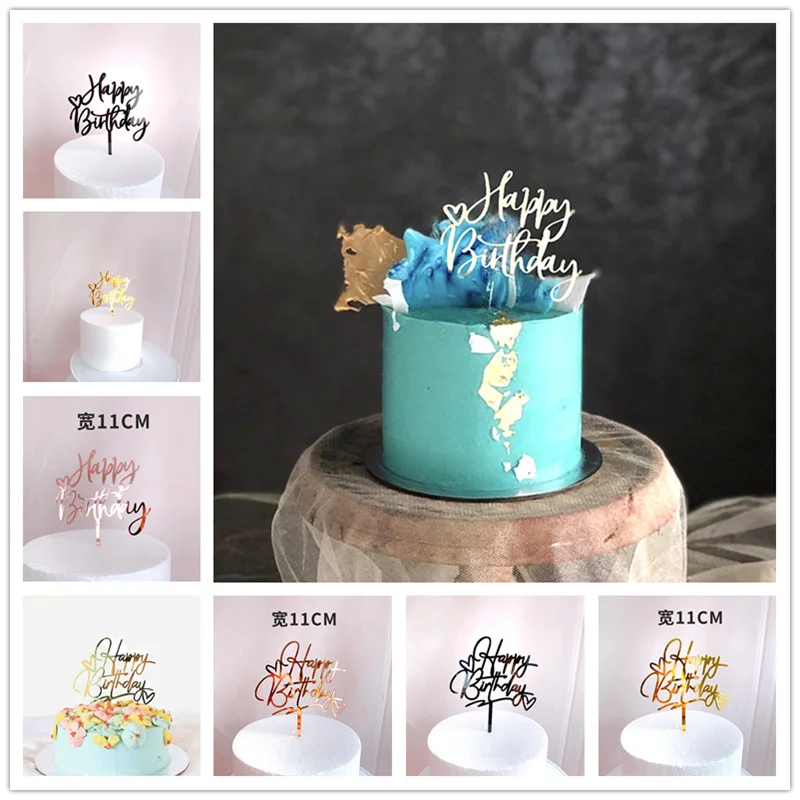 Gold Silber Alles Gute zum Geburtstag Kuchen Topper Acryl Klassische Geburtstag Cupcake Topper Dessert Dekoration für Baby Dusche Kuchen Liefert – Detail 35