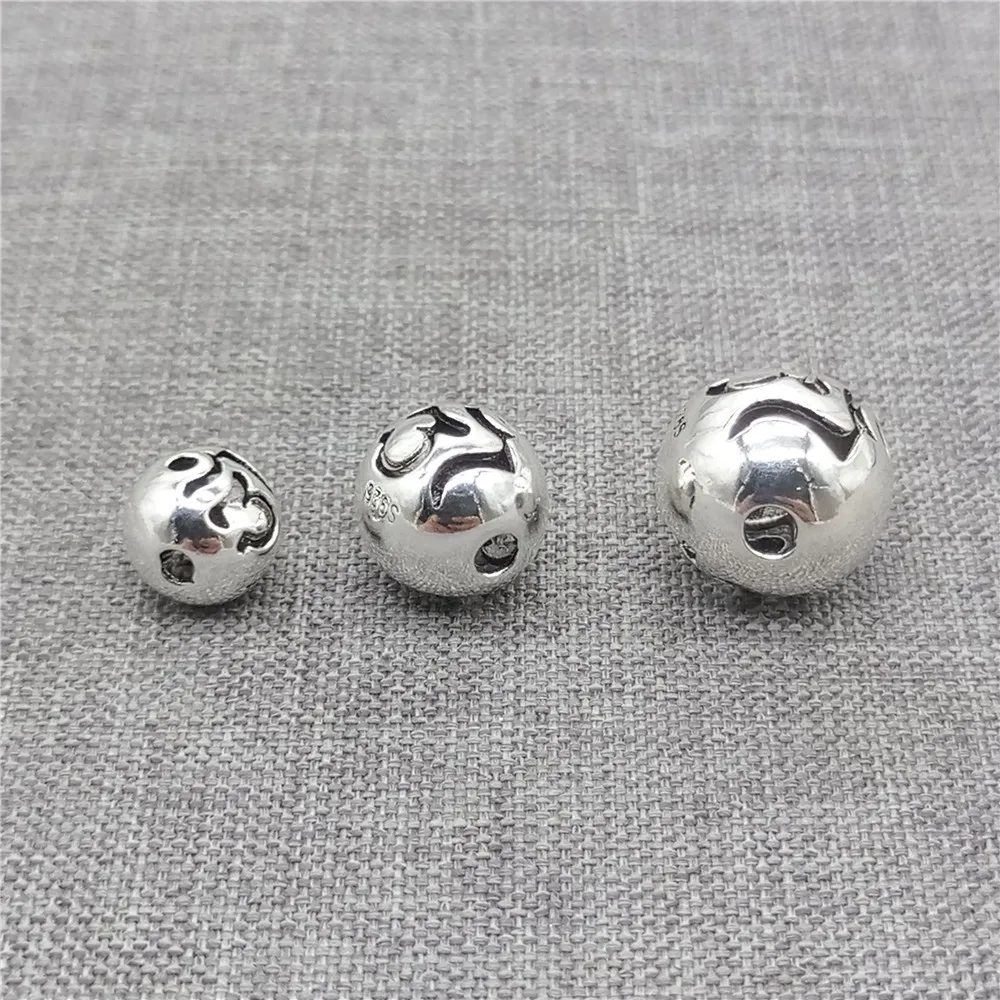 4 szt. 925 Sterling Silver OM okrągła kula koraliki do buddyzmu bransoletka naszyjnik — zdjęcie 5