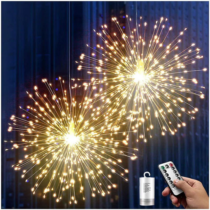 180LED กันน้ำ Exploding Star Firework โคมไฟคริสต์มาส Fairy ไฟทองแดงสายไฟ Dandelion String Lights สวนตกแต่งบ้าน