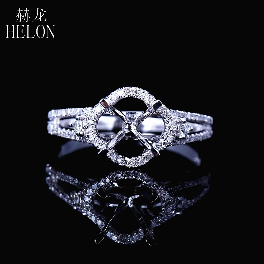 

HELON 6.5mm Round Cut Solid 14k White Gold Pave Natural Diamonds Semi Mount Women Fine Jewelry Engagement Wedding Ring