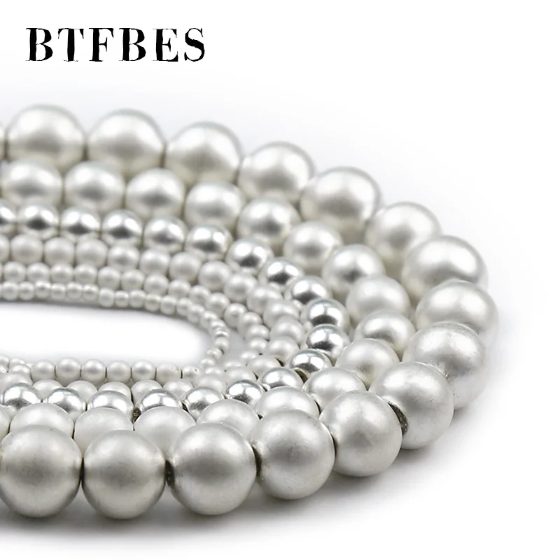 ธรรมชาติ Hematite หิน Matte Gold สี Silver Plated รอบ Spacer ลูกปัด3/4/6/8/10mm DIY ทำด้วยมือเครื่องประดับสร้อยข้อมือ