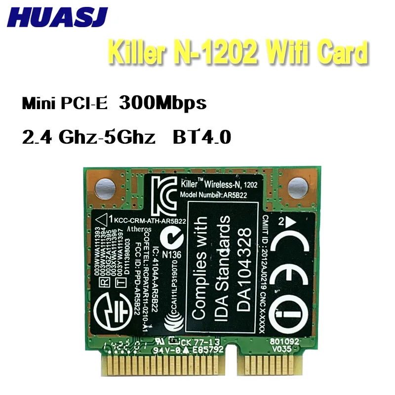 

Huasj Big Foot Networks 2.4G 5G Killer WLAN Card N1202 AR5B22 DUAL Band N + BT4.0 WIFI Wireless Card