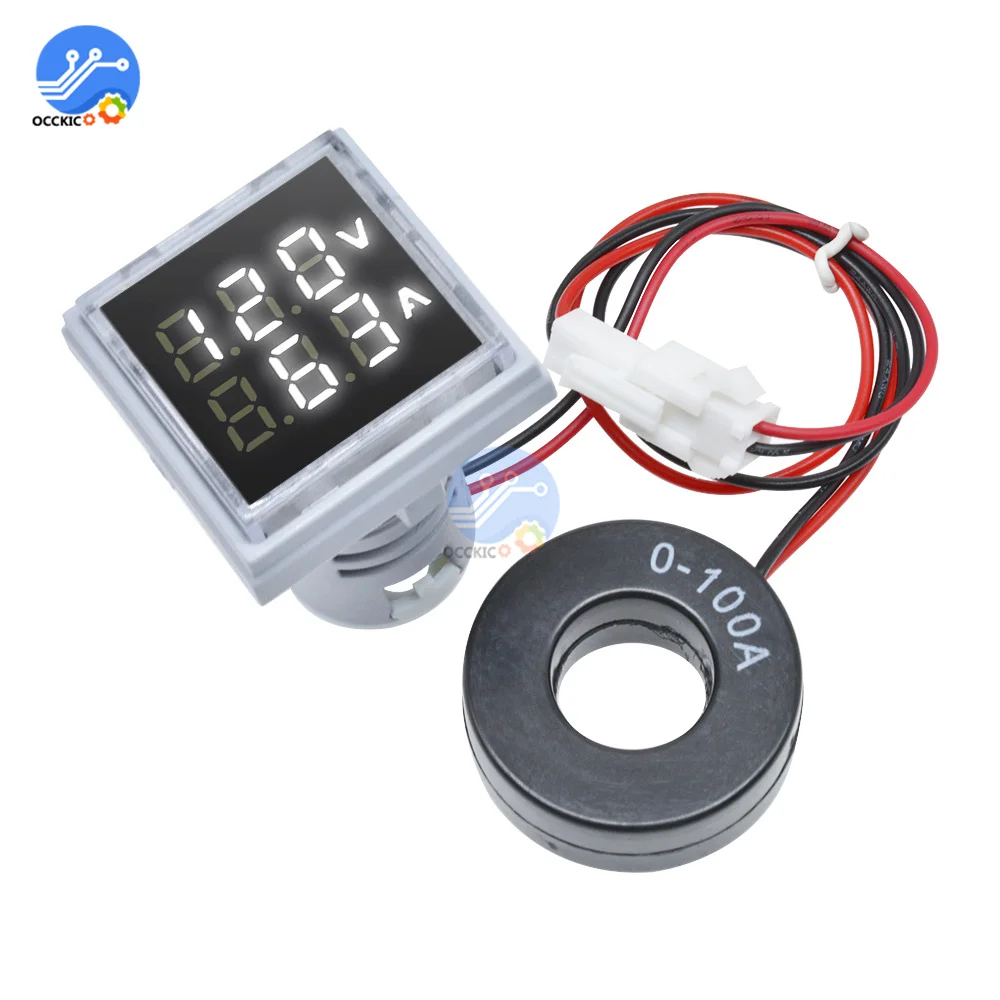 AC 60-500V 0-100A Square LED Digital Voltmeter Ammeter 110V 220V Voltage Current Meter Voltammeter Car Volt Amp Tester Detector