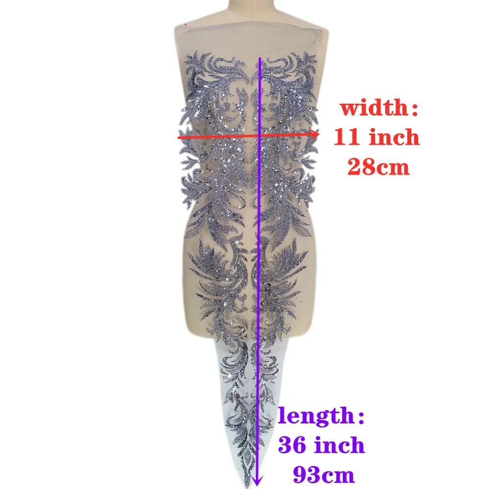 Long Lace African Nigerian Fabric Sequins Beads Patches Appliques Designer Diy For Evening Wedding Dress Prom Decoratins Silver