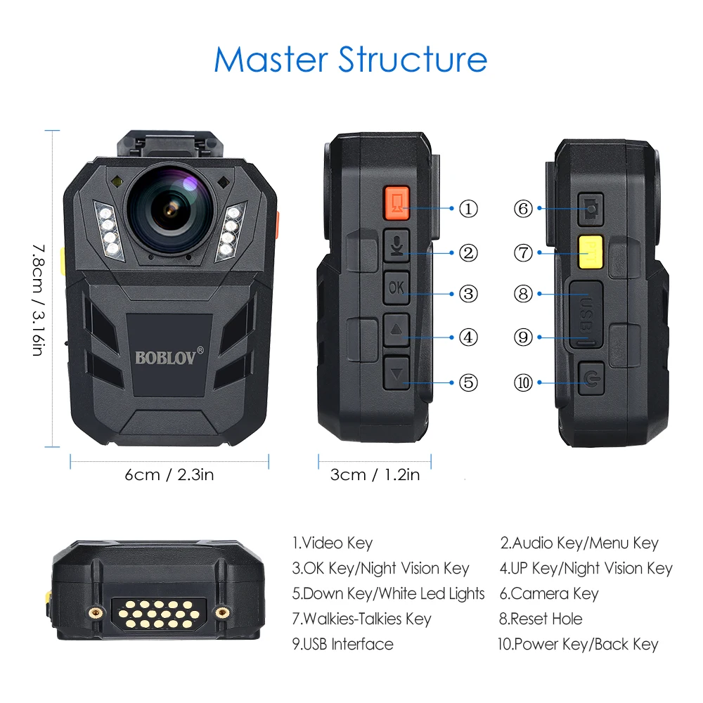 BOBLOV-cámara corporal portátil Ambarella A7, WA7-D, 64GB, 32MP, HD, 1296P, grabadora de vídeo de seguridad, batería de 4000mAh con Control remoto