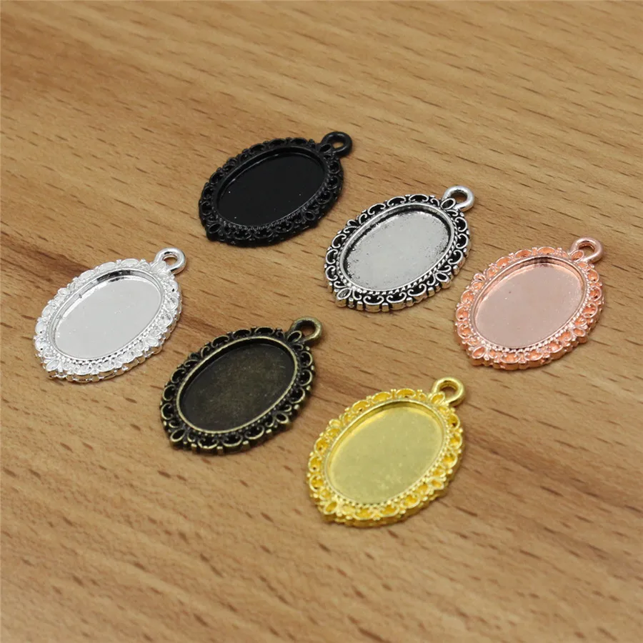 Fit 10x14mm Oval Cabochons Summer Fashion Cameo Pattern Glass Frame bezel Settings Tray blank DIY Making Accessory 30pcs K05003