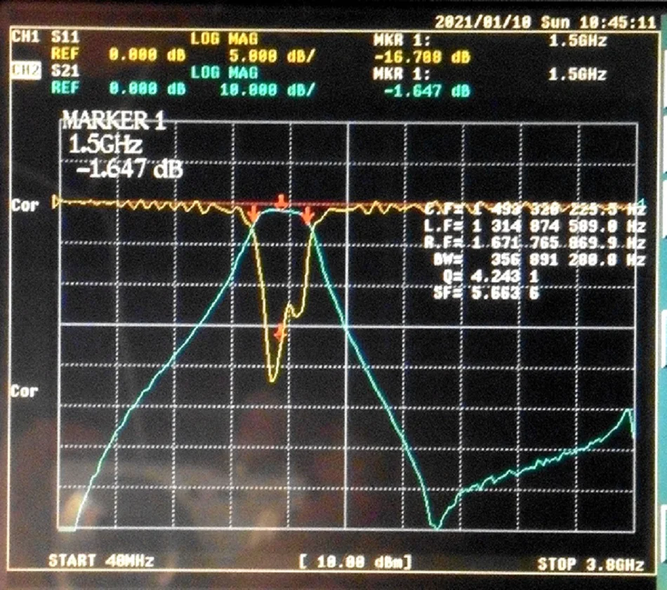 1350-1650MHz LC discrete component bandpass filter, small volume, SMA interface