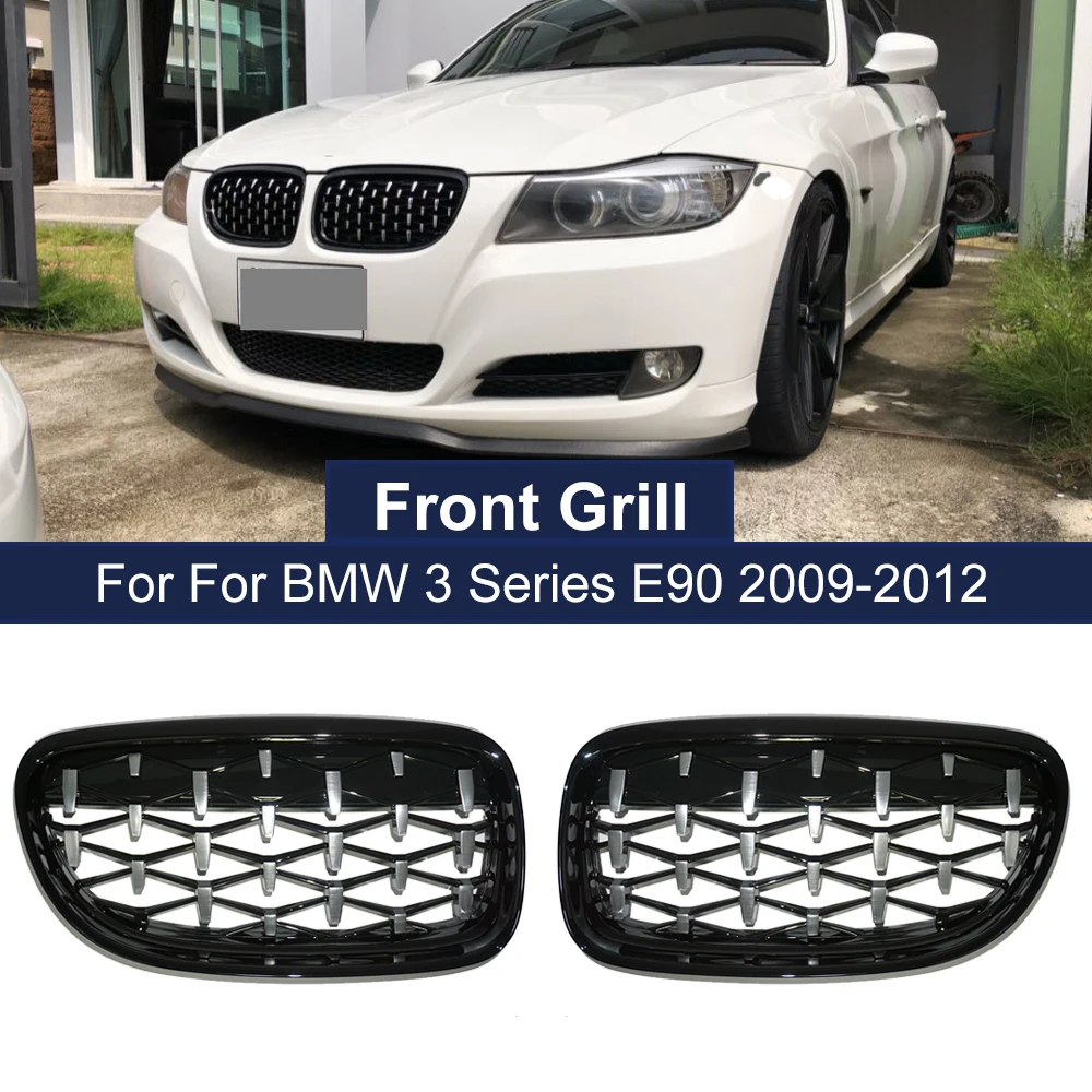 

2PCS Auto Kidney Grille Replacement Meteor Grill for BMW E90 E91 3 Series 2009-2012 Front Diamond Racing Grills Car Accessories