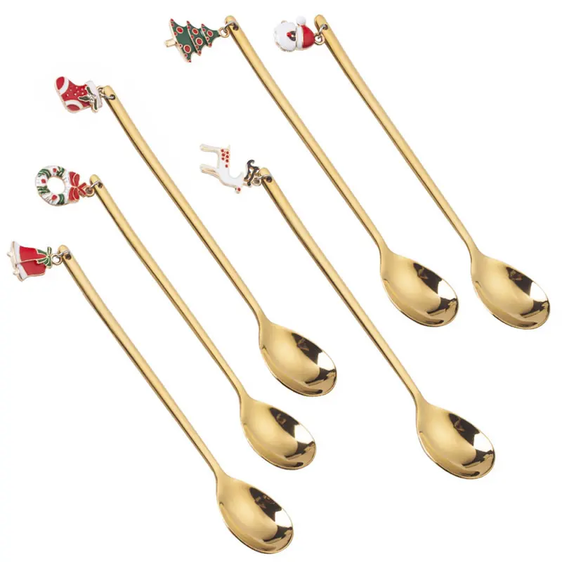 2022 Christmas Xmas Spoons 410 Stainless Steel Gold Silver Coffee Stir Spoon Birthday Gift