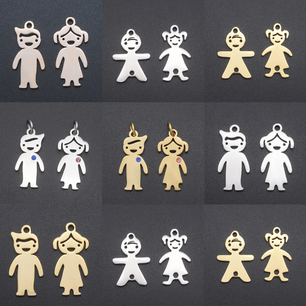 5pcs/lot 316 Stainless Steel Boy Girl Family Charm Pendant Wholesale Daughter Charms for Bracelet Making Jewelry Pendant