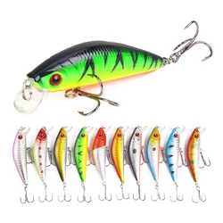Señuelo de pesca Minnow, 70mm, 8g, ojos 3D, Crankbait Wobbler, cebo duro de plástico Artificial, aparejos de pesca, 1 ud.