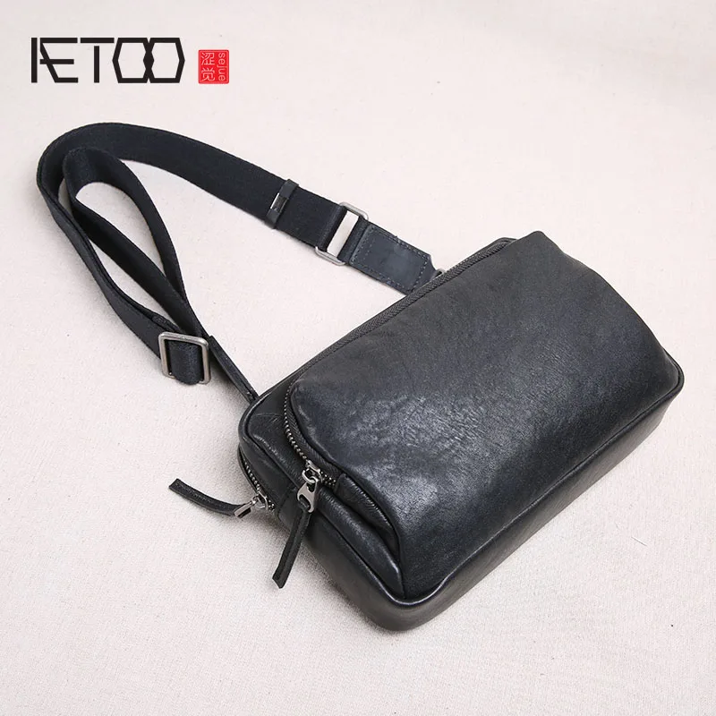 AETOO Leather men's mini bag, one shoulder bag, head leather slant bag, male trend hand bag