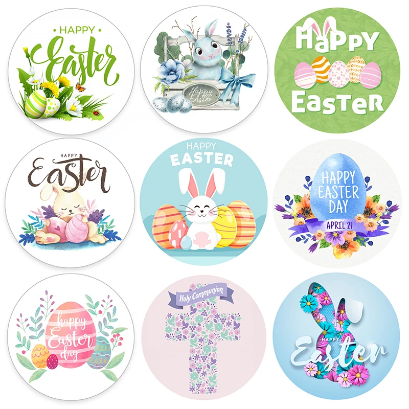 24/48pcs Happy Easter Self Adhesive Paper Sticker Cake Baking  Sticker Labels Easter Party Gift Bag Box Envelope Seal Decoration