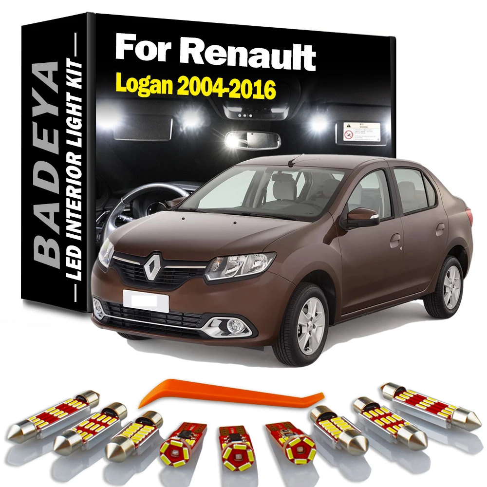 BADEYA Canbus LED Interior Lights Kit For Renault Logan 2004 2005 2006 2007 2008 2009-2016 Dome License Plate Map Lamp Car Bulbs