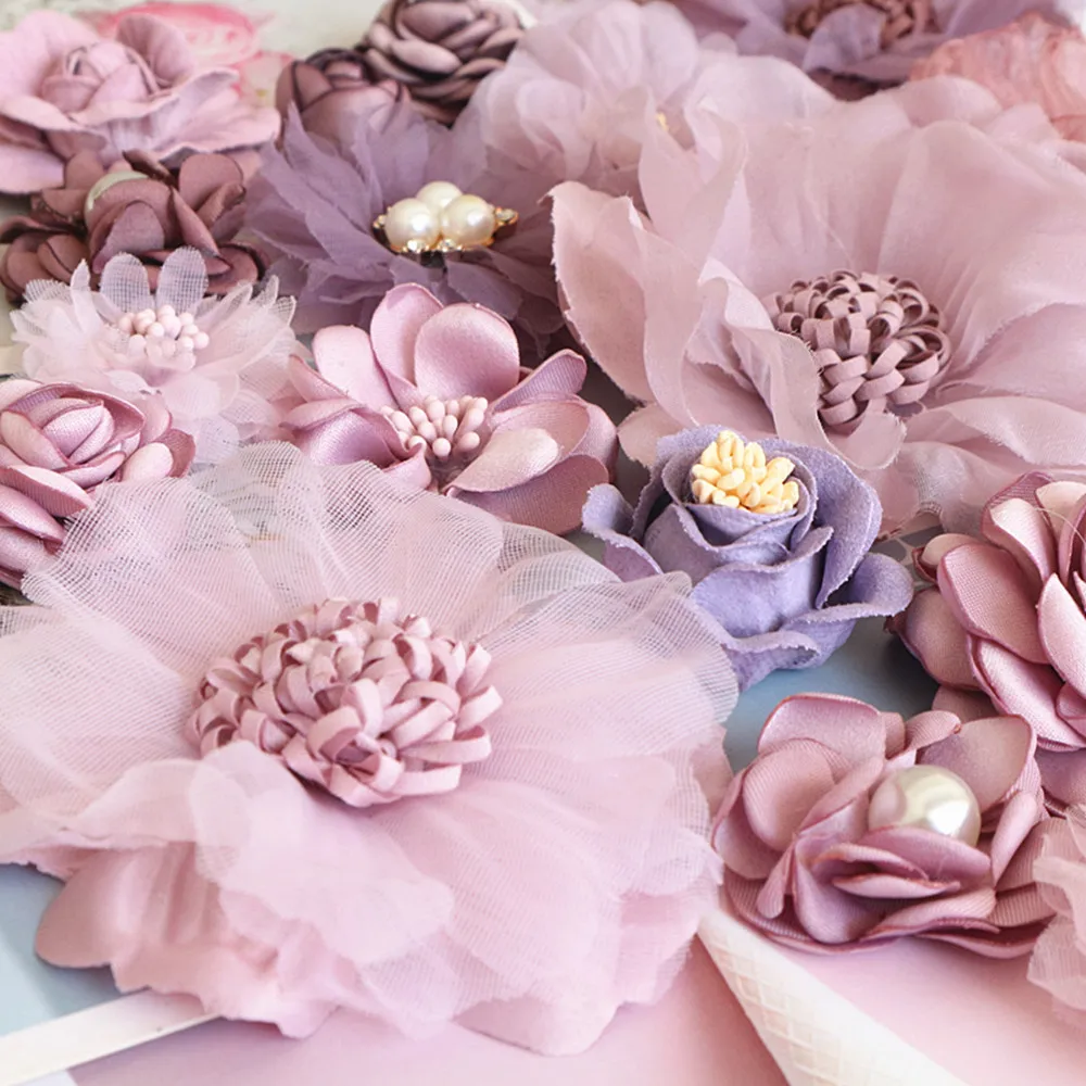 silk flowers for dresses 10Pcs Purple Series Satin Chiffon Fabric Artificial Flowers For Wedding Dress Clothing Hats Decoration Headdress Headband Flower