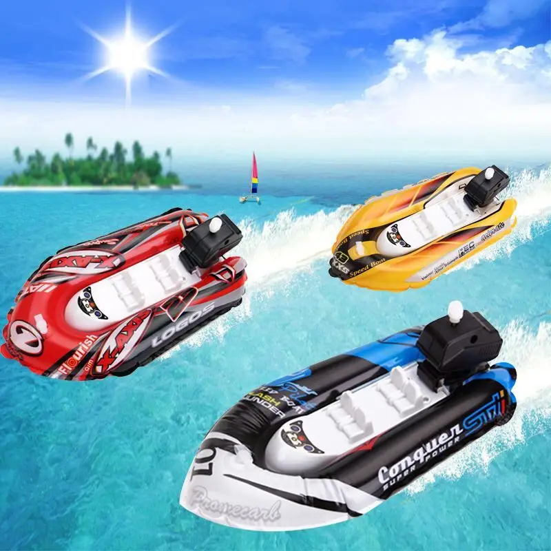 Creative inflatable pull back boat children bath toy bathroom swimming pool chain kayak hovercraft water toys for children