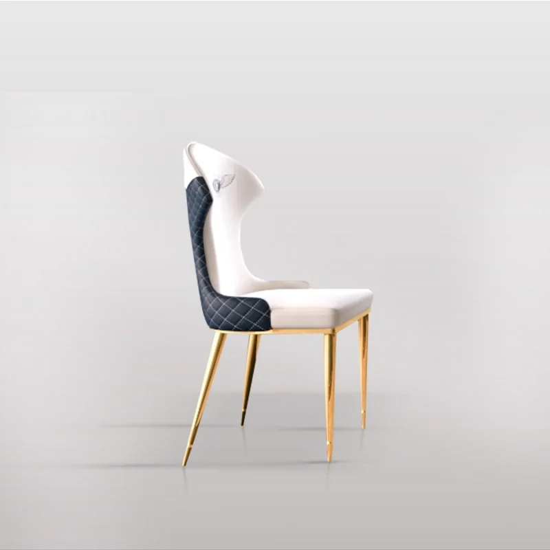 

Modern Luxury French Leather Dining Chair With Stainless Steel Gold Leg