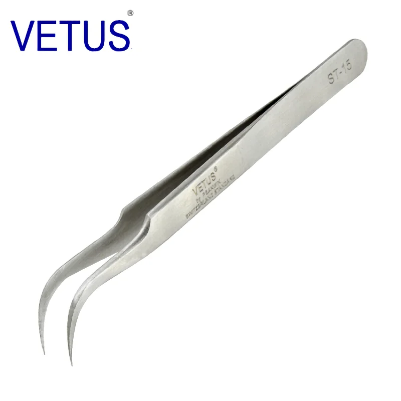 VETUS ST-15 ( 116mm ) High Precision Tweezers Stainless Steel Non-magnetic Acid-proof Pincers  Eyelashes Beauty Manicure Tools